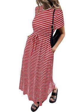 Casual Summer Dress for Women - Short Sleeve Striped T-Shirt Style, Perfect for